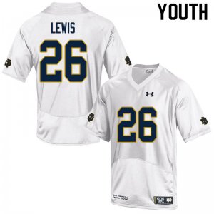 Notre Dame Fighting Irish Youth Clarence Lewis #26 White Under Armour Authentic Stitched College NCAA Football Jersey YWR1399PG